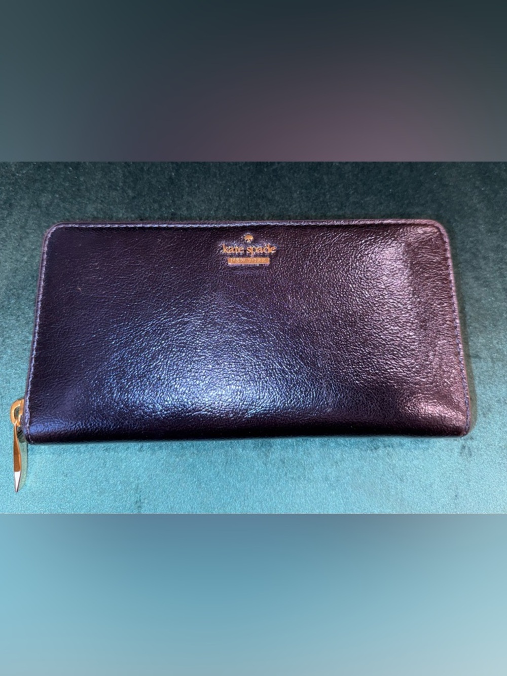 Kate Spade NY Highland Drive Lacey Zip Around Wallet Sapphire and Gold